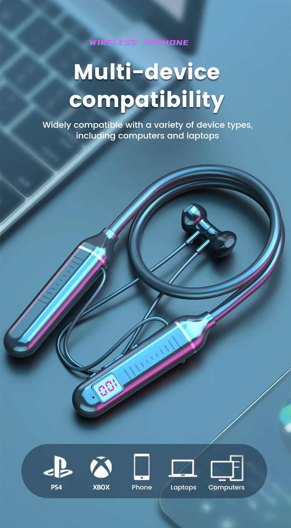 HyperWave 5.3 Wireless Neckband Gaming Earphones - LED-powered sound