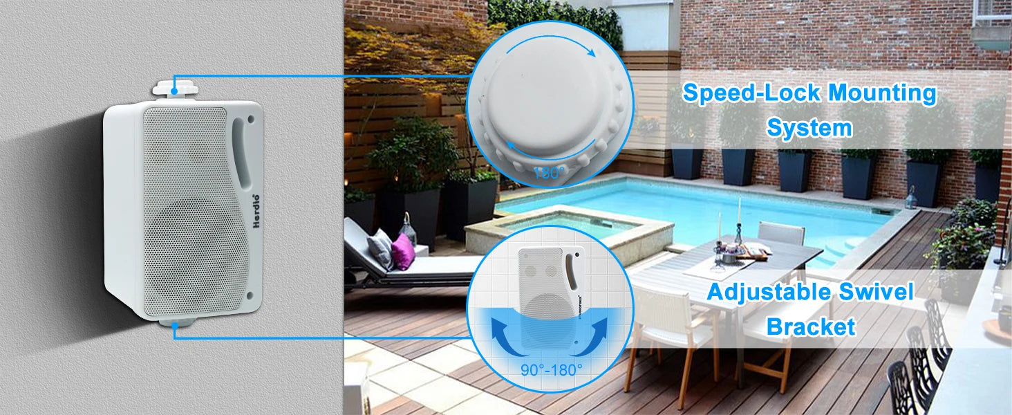 Herdio 3.5" Outdoor Bluetooth Speakers Waterproof 200W 3 Way Upgrade Premium Wall Mount Speakers For Patio Indoor Deck Garage