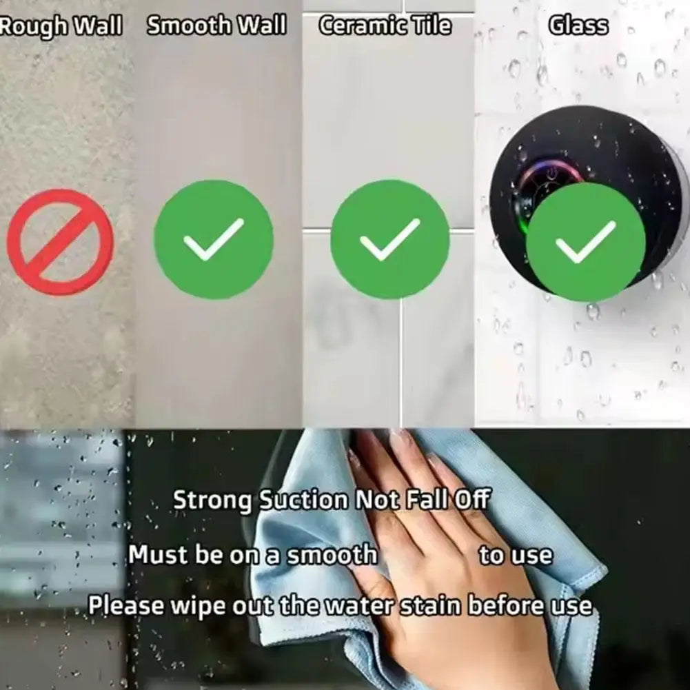 Bathroom Waterproof Bluetooth Speaker with RGB LED Light Mini Outdoor Travel Portable Wireless Shower Suction Cup Speakers