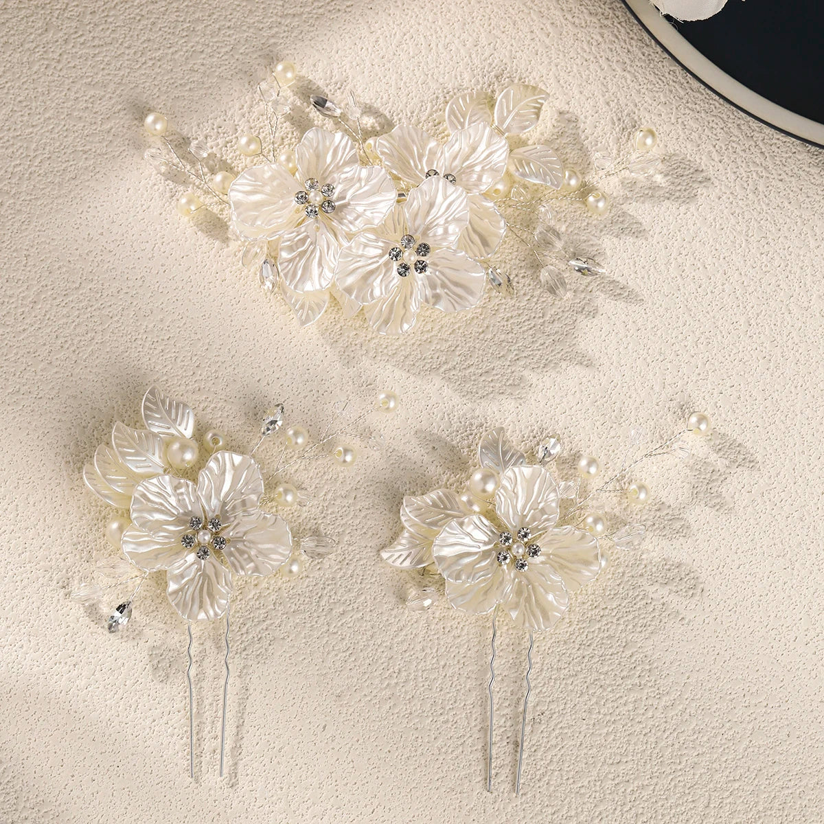 3pc Luxury Acrylic Flower Hair Clip & Pin Set Bridal Wedding Exquisite Jewelry Hair Accessories Handmade Pearl HairClip For Girl