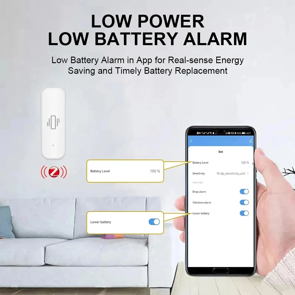 ZigBee 3.0 Smart Vibration Sensor Real Time Monitoring Door Window Detection Alarm Smart Home Security Protection System
