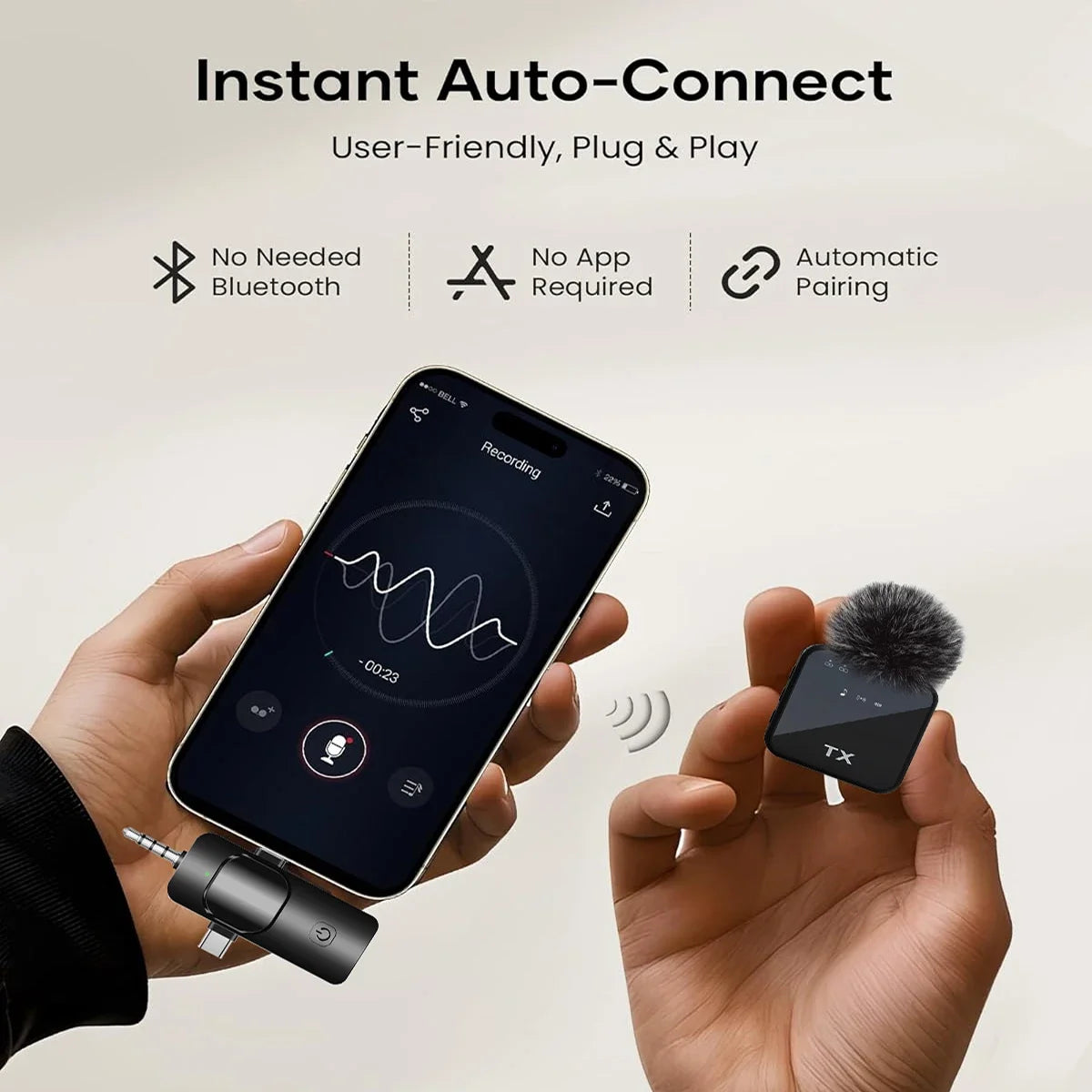 Lenovo Wireless Lavalier Microphone for iPhone Android Microphone Reverb Sound Video Recording Podcast Noise Reduction Clip mic