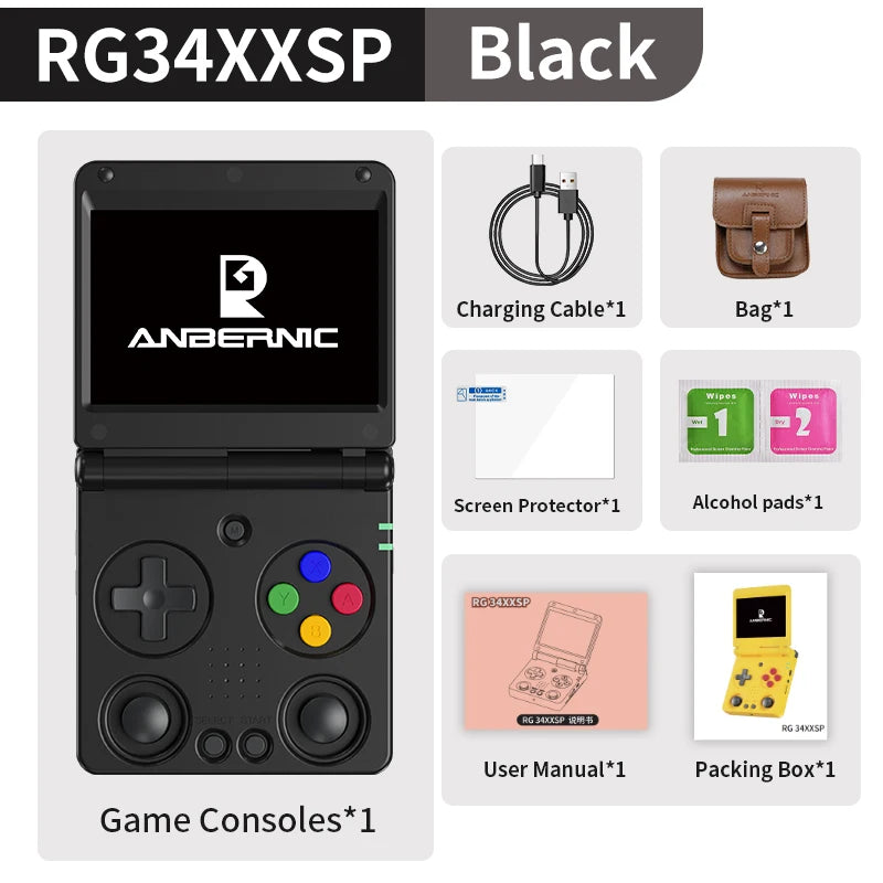 ANBERNIC RG34XXSP Flip Handheld Console 3.4'' IPS Screen Linux 64-bit 64G 5000+ Games Supports 5G WIFI HD-MI TV Output Streaming