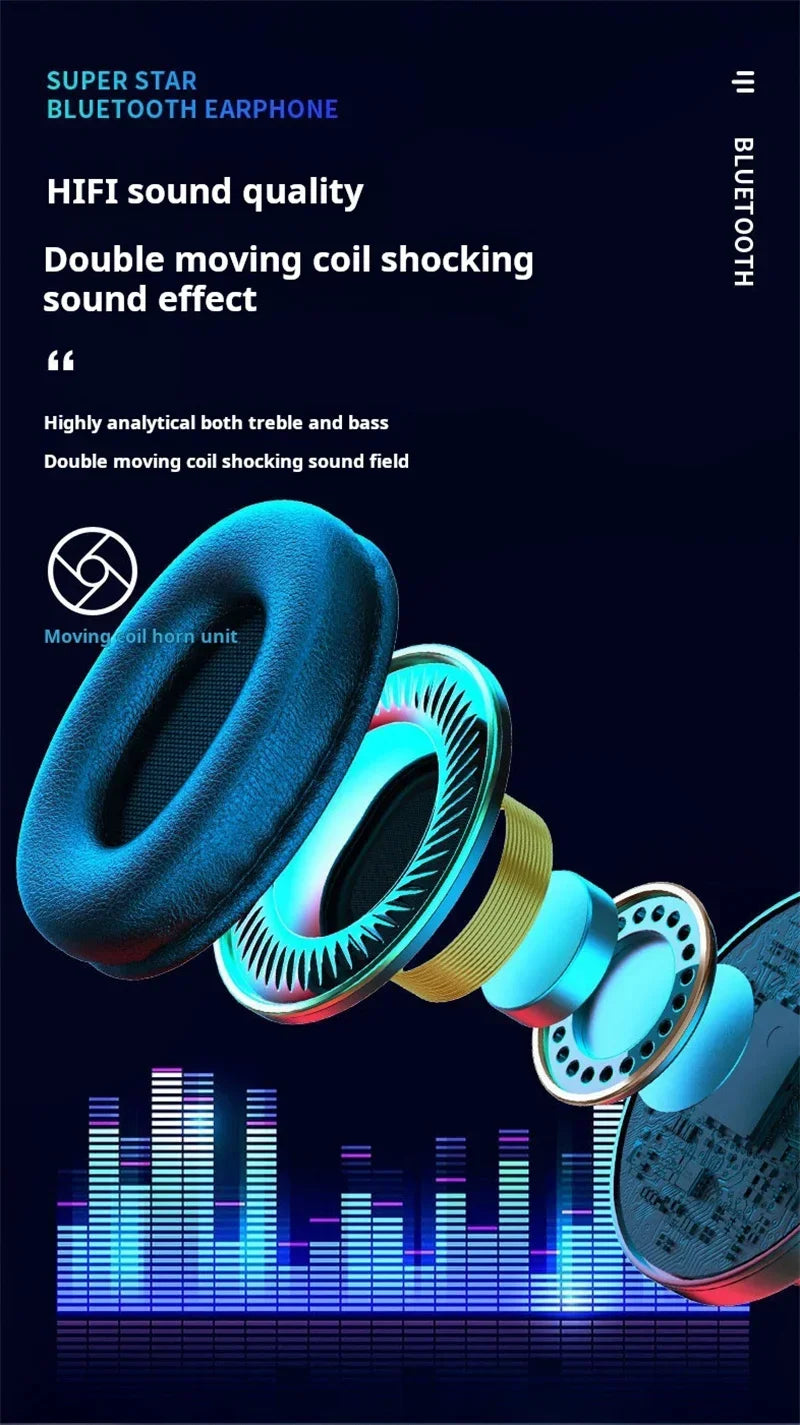 Head-Mounted Gaming Headphones Blutooth Surround Sound Stereo Wireless Earphone with Micro Phone Colourful PC Laptop Headset