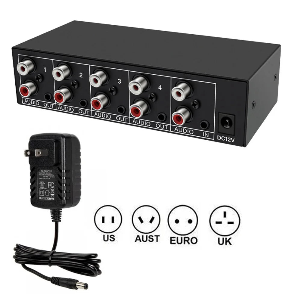Audio Splitter 1 in 4 out RCA L/R Aux Stereo Audio splitter 1X4 Audio Distributor for PC DVD Speaker Analog audio splitte