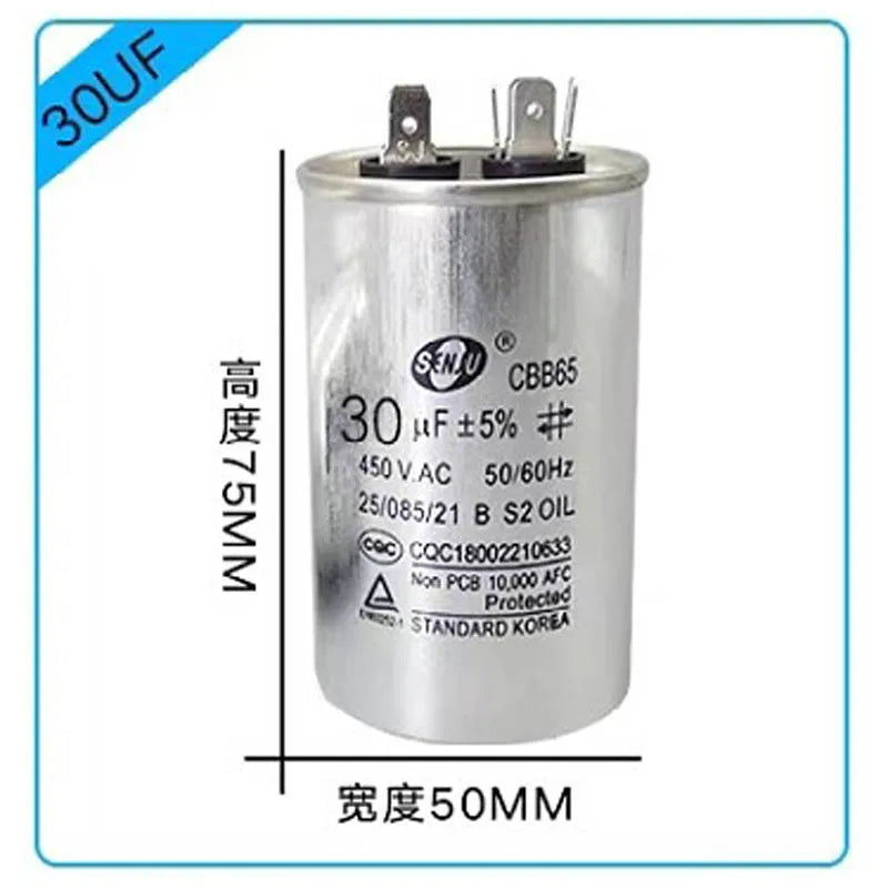 20UF25UF30UF 35UF 40UF 45UF 50UF 55UF 60-100UF CBB65 Air Conditioner Capacitor Compressor Motor Runs Starting Capacitor 450VAC