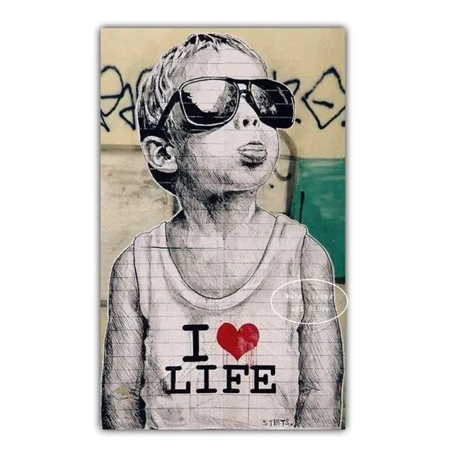 Classic Retro Wall Art Banksy Street Graffiti HD Canvas Print Poster Home Living Room Bedroom Decorative Painting