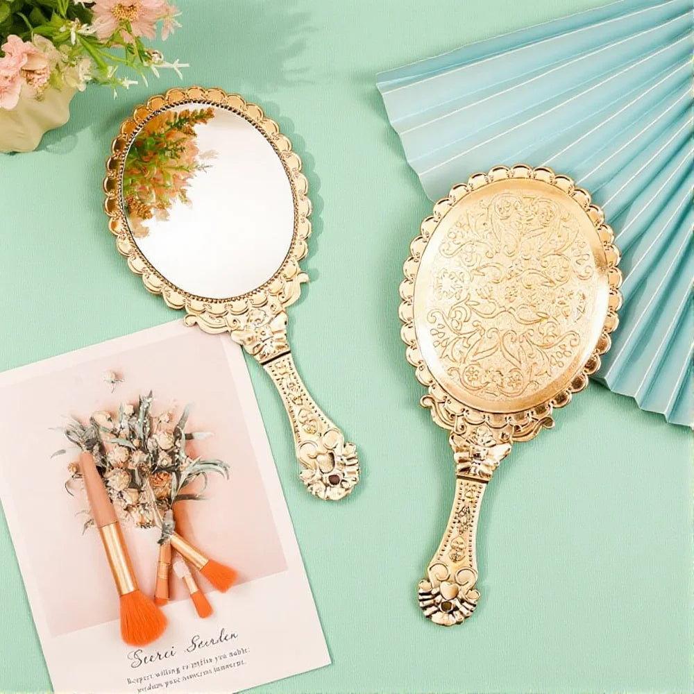 European Style Vintage Mirror Oval Round Handheld Makeup Mirror Elegant Women Girls Face Mirrors Beauty Accessories