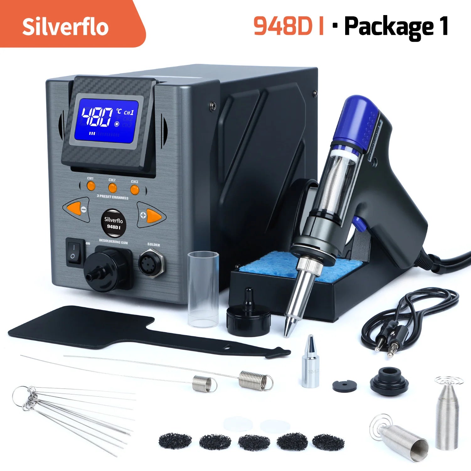 Silverflo Desoldering Station 110W Desoldering Gun Suction Tin Gun Vacuum Solder Sucker Station with Sleep Mode 948D-I