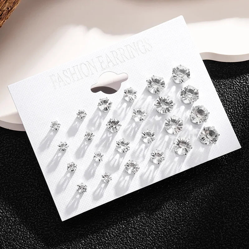 New 12 Pair/Pack White Shiny Wedding Stud Earrings Set For Women Men Crystal Jewelry Accessories Jewelry Earrings