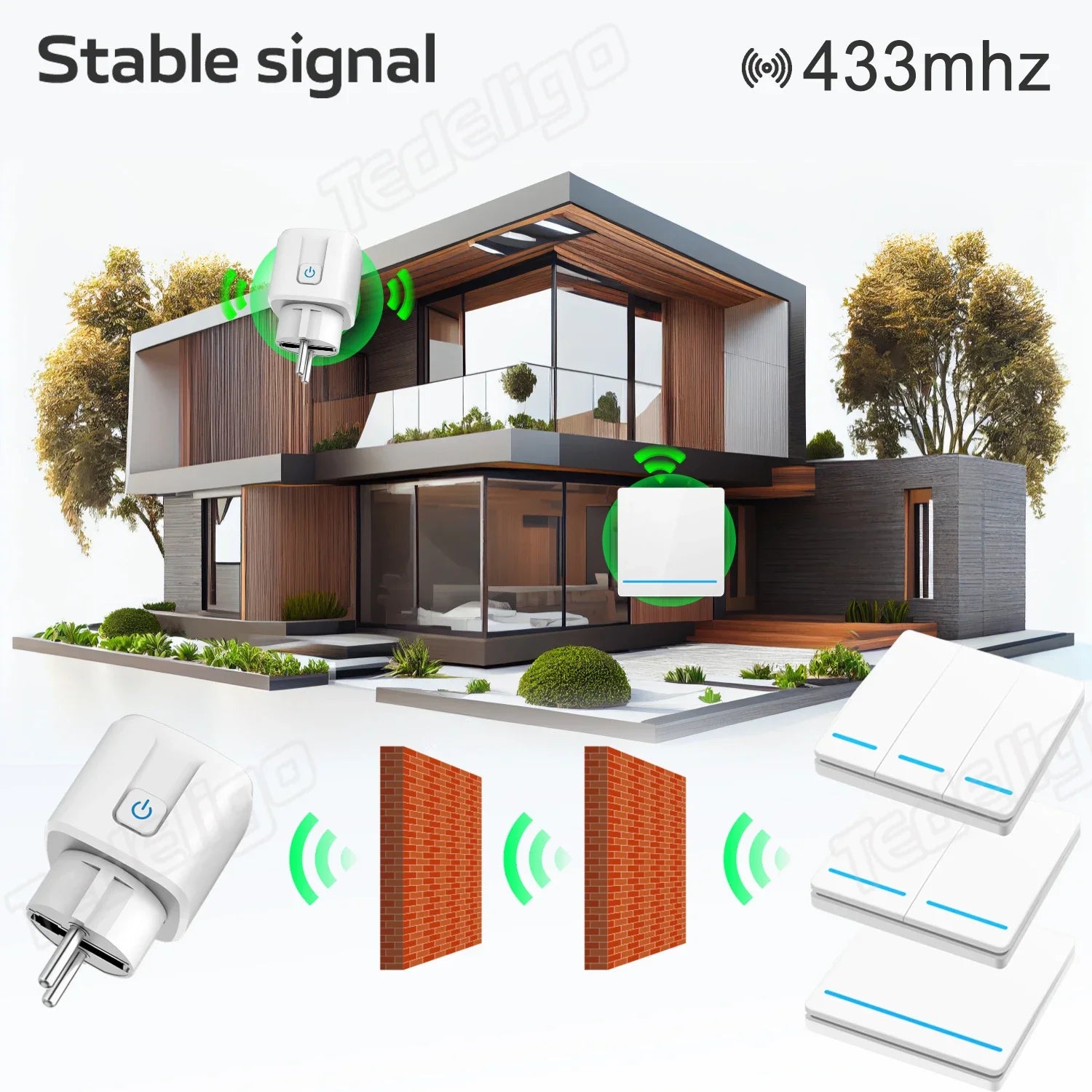 RF433 Smart Socket Wireless Remote Control 220V 230V EU Fr Korean Plug Programmable Socket with Push Button Wall Switch for Home
