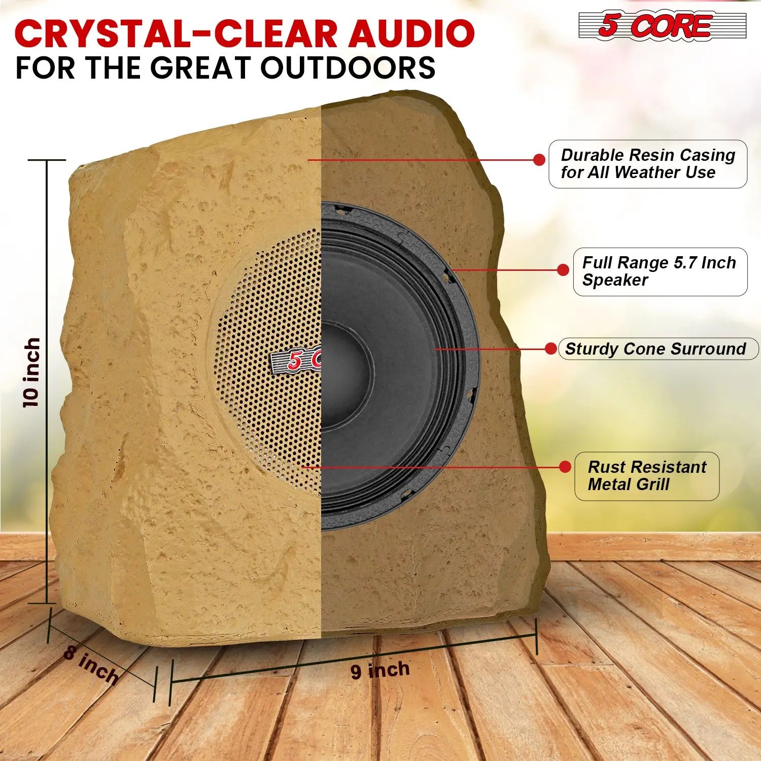 Rock Speaker Outdoor Waterproof Bluetooth Garden Speakers Solar & USB Charging RGB Colors for Patio Pool & Home