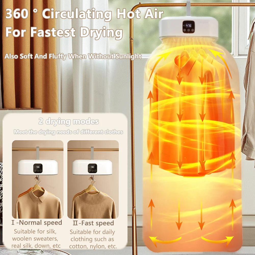Portable Clothes Dryer Electric Clothing Drying Machine with Remote Control Folding Clothes Drying Rack Laundry Dryer for Travel