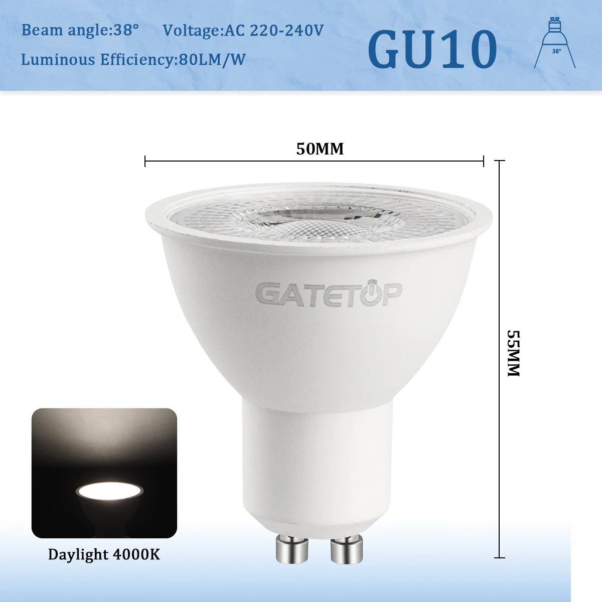 4-20pcs GU10 Led Spotlight Bulb dimmable warm cold white light 120° 38° 3000K 4000K 6000K  for home bedroom derec Recessed Light