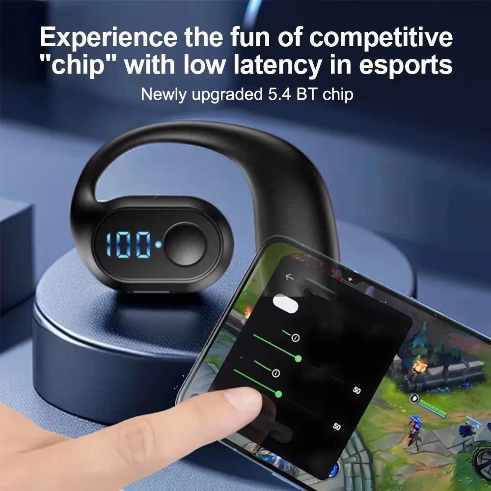 Bluetooth 5.4 Headphone Wireless Ear Hook Earphone LED HiFi Stereo Noise Reduction Clip Headset Waterproof Earbud For Phone New