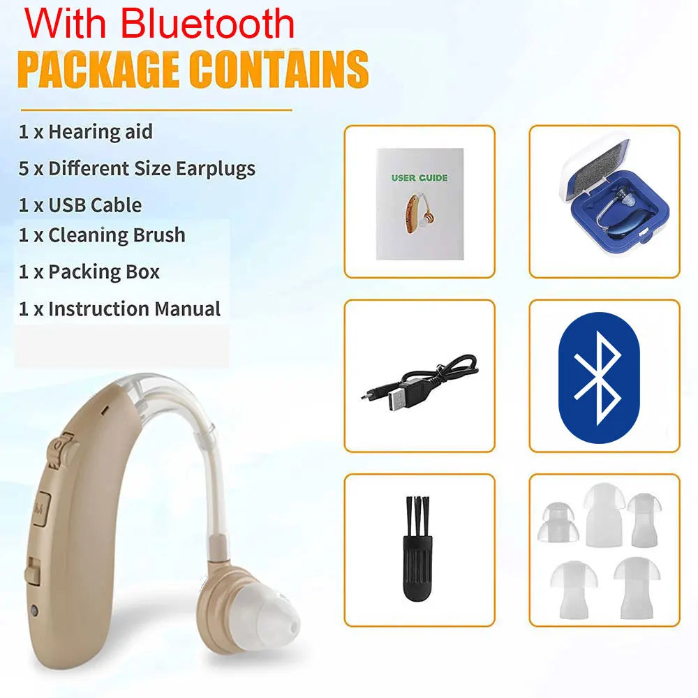 Bluetooth Hearing Aid Amplifiers USB Charge Hearing Aids Audifonos Sound Devices Volume Control Adjustable Tone Loss Ompensation