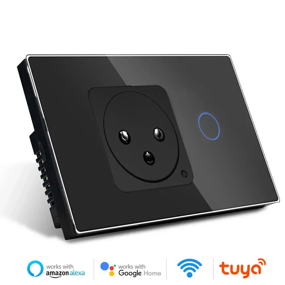 Melery Israel Wall Socket Wifi Smart Light Switch Tuya Plug Electrical Outlet Touch Glass Panel Intelligent Alexa Google Home