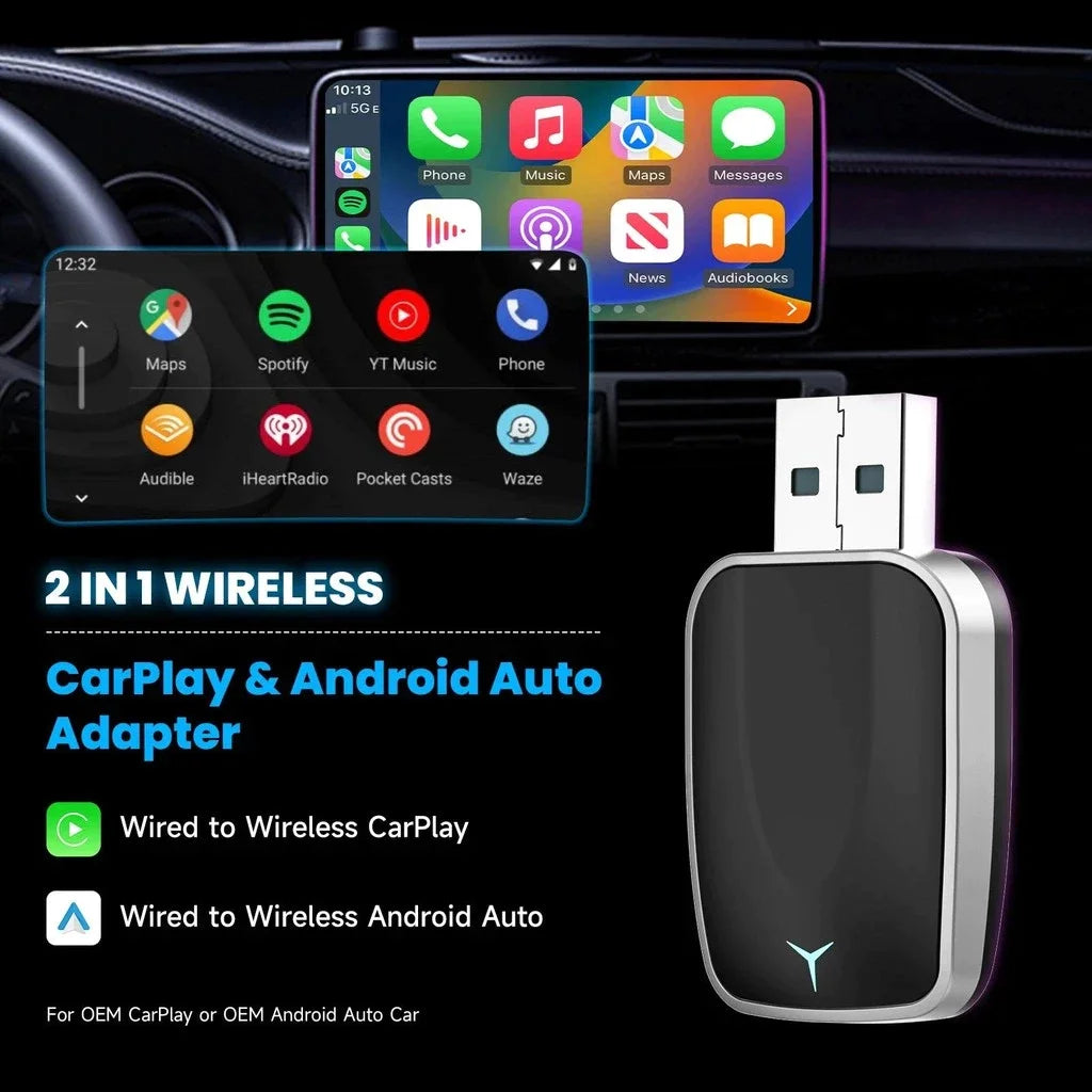 Wired To Wireless Carplay Android 2-in-1 Automatic Adapter Car Gadget Smart Box 5.8GHz Wifi  Plug and Play OTA Update Universal