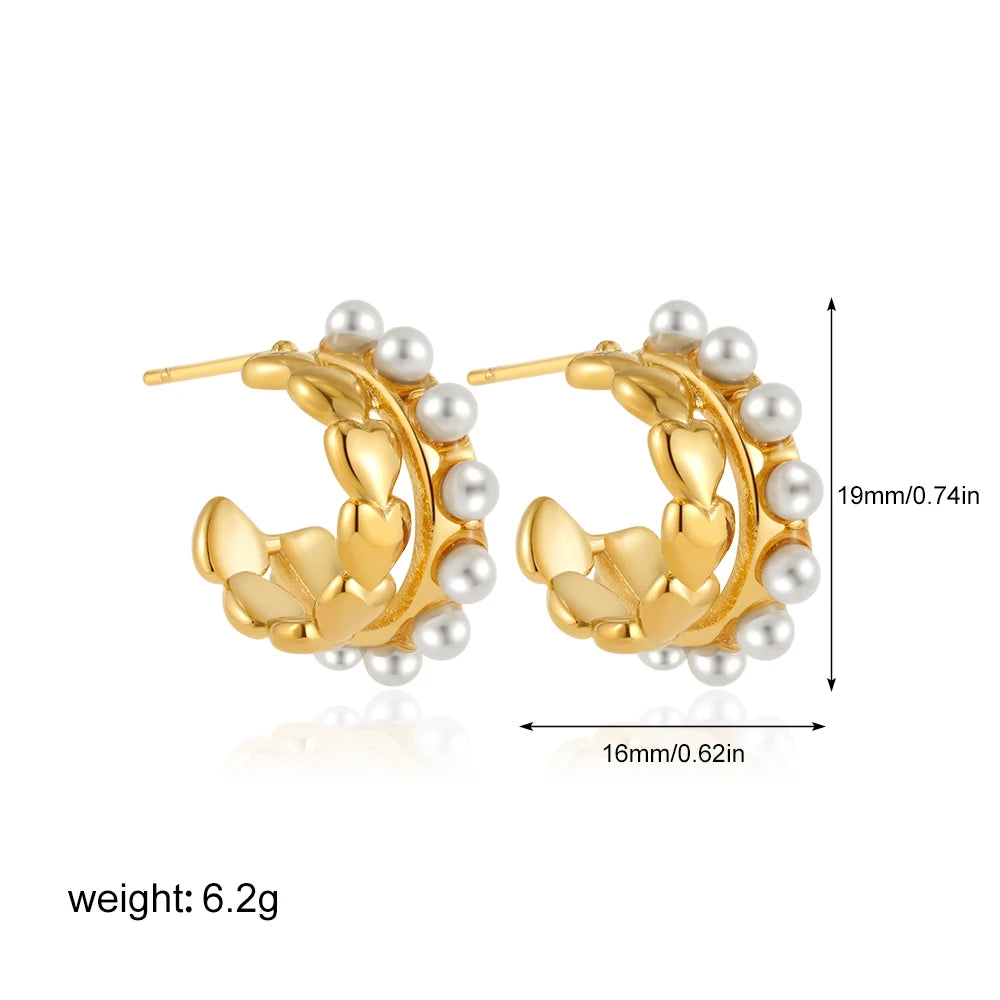 Fashion Stainless Steel Pearl Earrings for Women Texture Geometric Irregular Round Metal Stud Earring Trendy Jewelry Gift