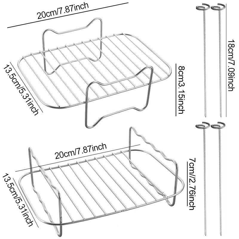 Air Fryer Universal Accessories Metal Oven Air Fryer Racks For Baking Stackable Grill Skewer Rack Fit All Airfryer 4.2Qt - 5.8Qt