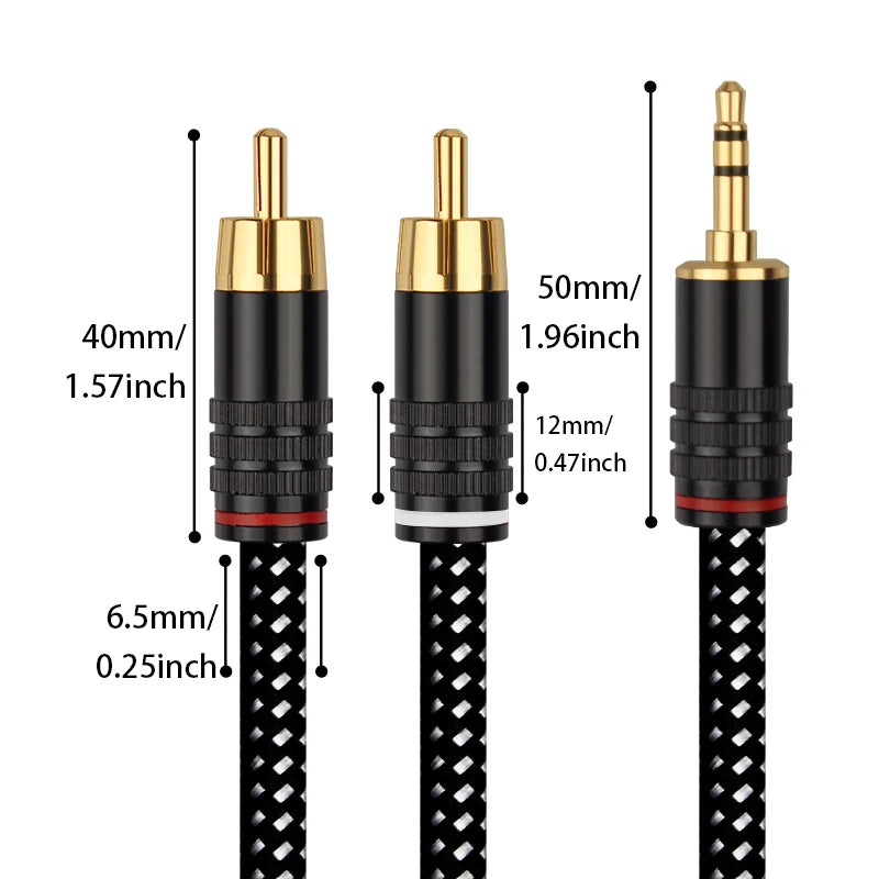 YYAUDIO HIFI 6N OFC Conduct 3.5mm to 2RCA Audio Cable Gold plated Plug 3.5mm Jack for Speaker Decoder Amplifiers