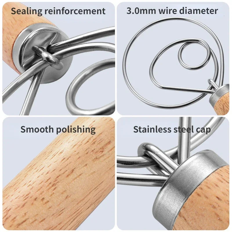 Manual Dough Mixer Danish Dough Whisk Stainless Steel Egg Beater Cake Pastry Flours Blenders Kitchen Baking Blender Tools