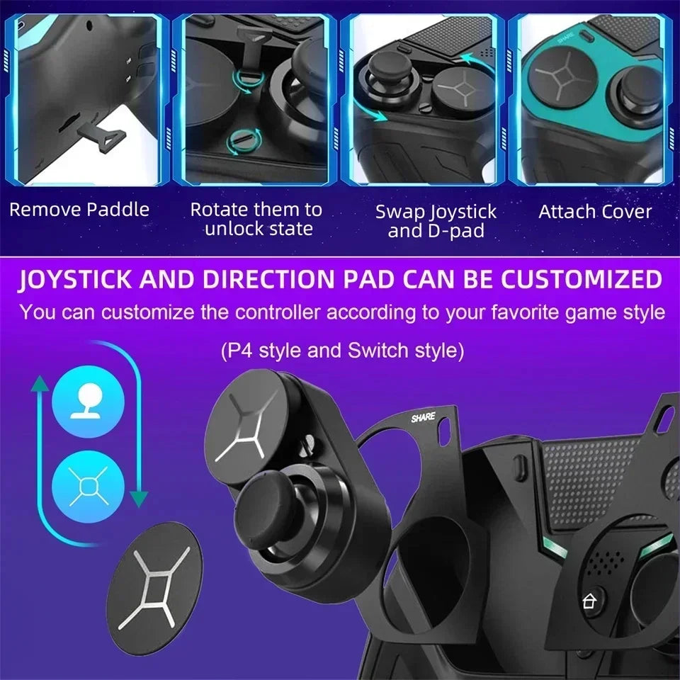 GAMINJA Wireless Controller Dual Vibration Bluetooth Gamepad With Programmable Turbo Function For PS4 Console PC Joystick