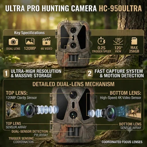 4K 4G Tracking Camera with APP Control Cloud Service 8000mAh Battery Dual Lens Wildlife Hunting Camera for Outdoor Surveillance