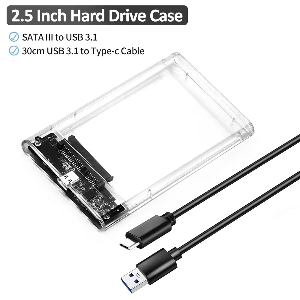 2.5'' HDD SSD Case Smart Display External HDD Enclosure USB3.2 Gen2 Hard Drive Clear Portable Storage Case for Laptop PC