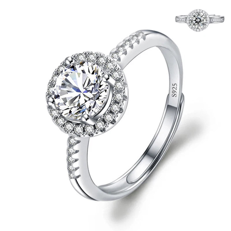 Moissanite Engagement Finger Rings Inlaid Diamond Open Ring For Women 925 Silver Promise Wedding Adjustable Rings Fine Jewelry