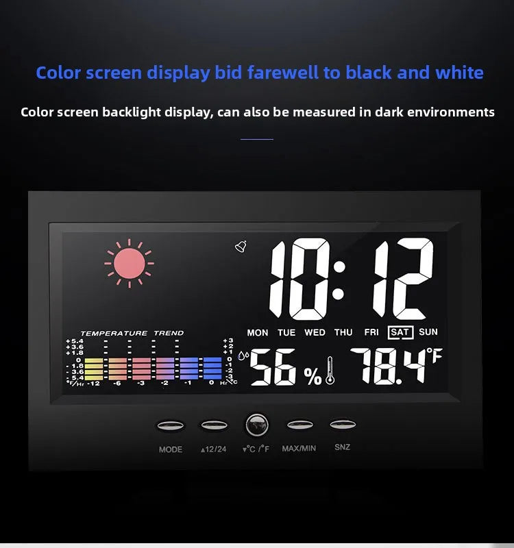 Electronic Alarm Clock Digital Alarm Clock Weather Station Time Temperature Humidity Display Clock with USB Cable Sound Control