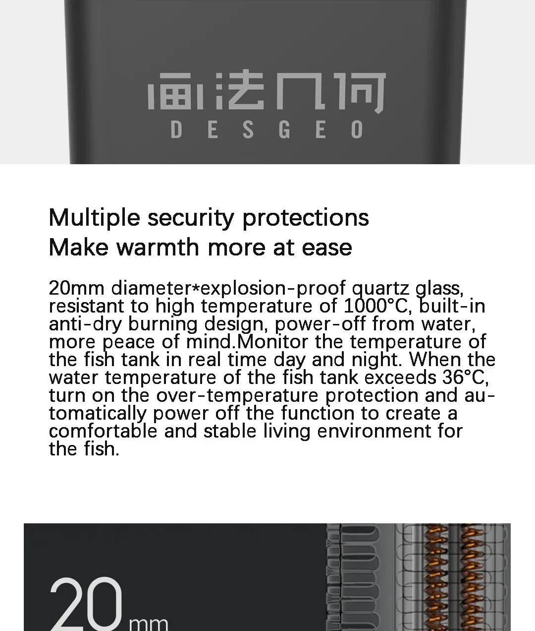 DESGEO 50W Smart Aquarium Heater - APP Control, Intelligent Constant Temperature  Precise Thermostat for Fish Tanks
