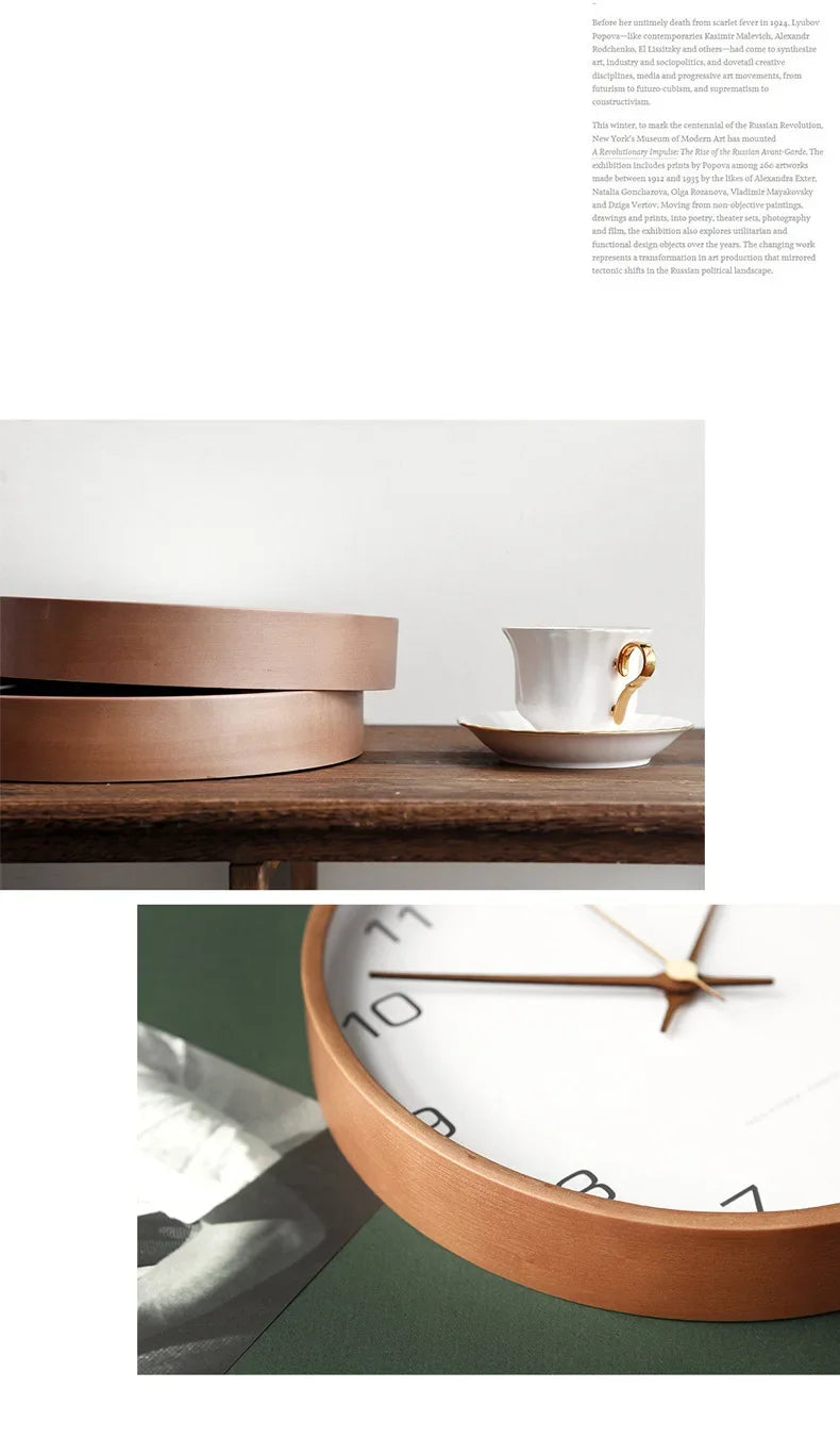 Clocks Solid Wood Transparent Glass Wall Clock Living Room Home Fashion Wall Hanging Light Luxury Nordic Simple Clock