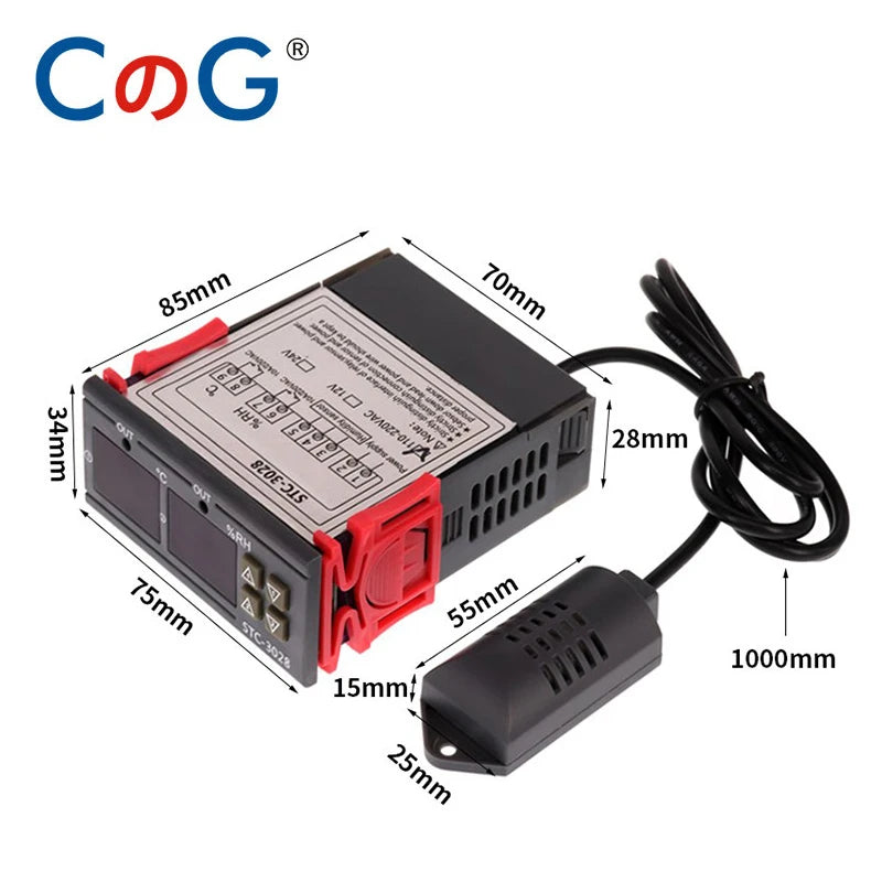 STC-3028 Dual Digital Temperature Humidity Controller 12V 24V 220V Thermoregulator Thermostat for Heating Cooling in Incubator