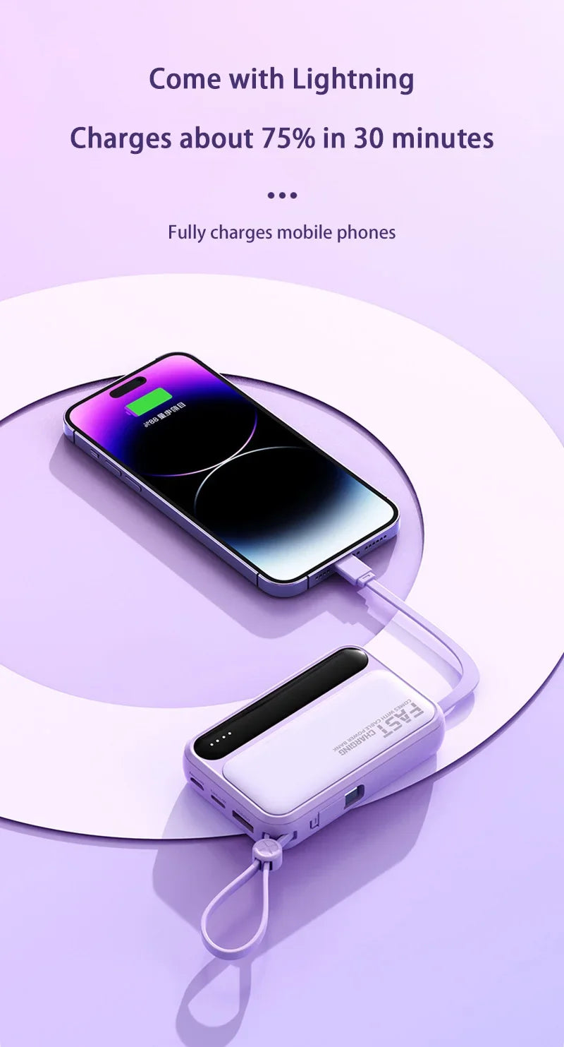 With 4In1 Cables 120W 500000mAh Power Bank Large Capacity Intelligent Digital Display Light Portable Powerbank For iPhone Huawei