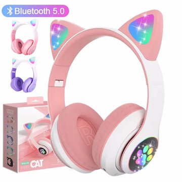 Wireless Headphones Cat Ears Bluetooth Earphones Stereo Music Earbuds Bluetooth Sports Gaming Headset with Mic for Phones