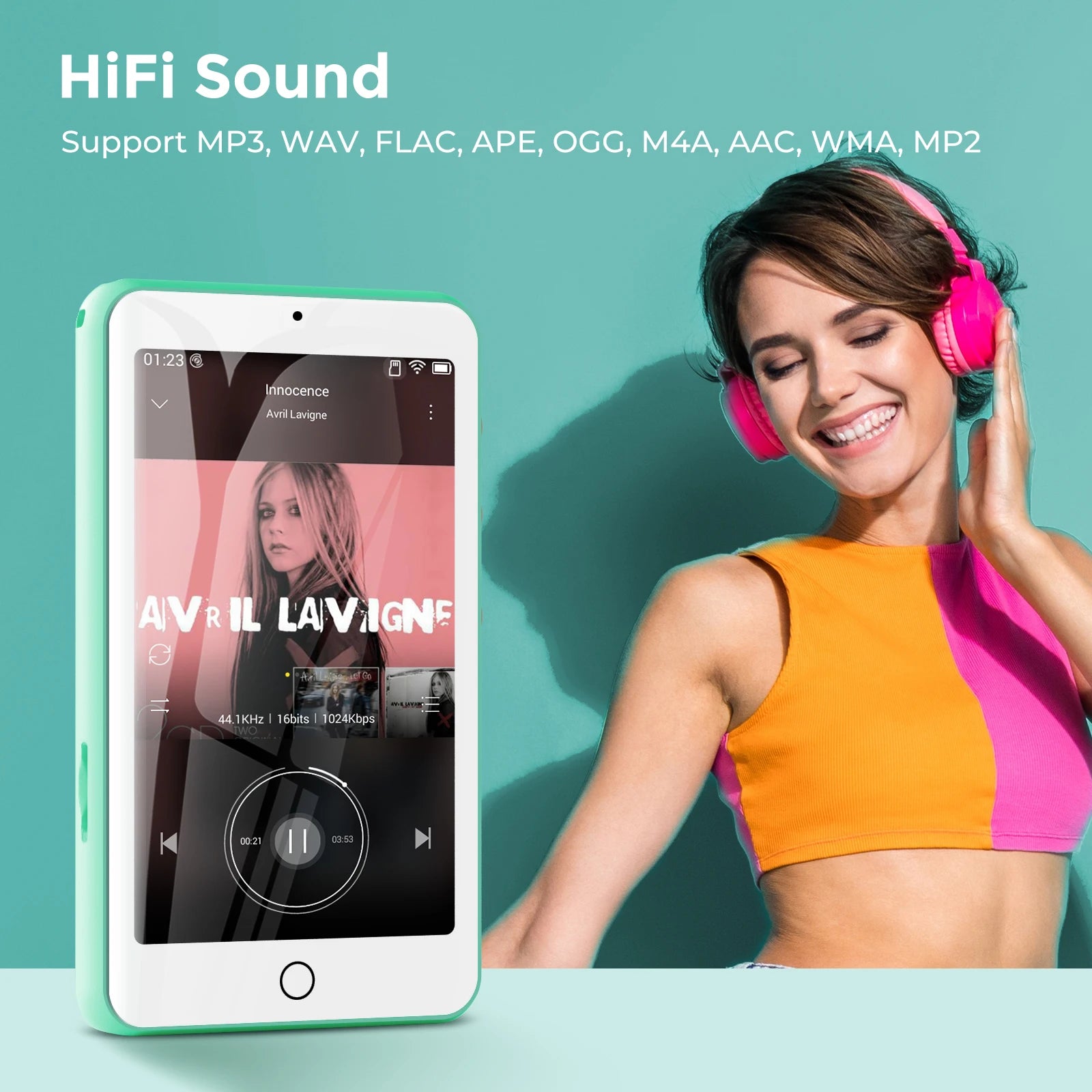 Portable MP4/MP3 player bluetooth speakers & wifi, music player with video, FM radio, eBooks, Recorder, capacity up to 512 GB
