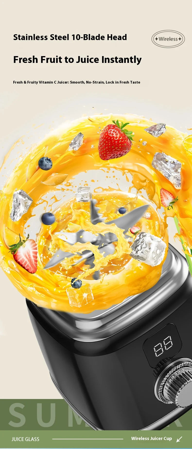 New Home Blender 10 Blades 3000mAH Multifunctional Juicer Ice Crusher Juice Extractor High Juice Rate Kitchen Tools