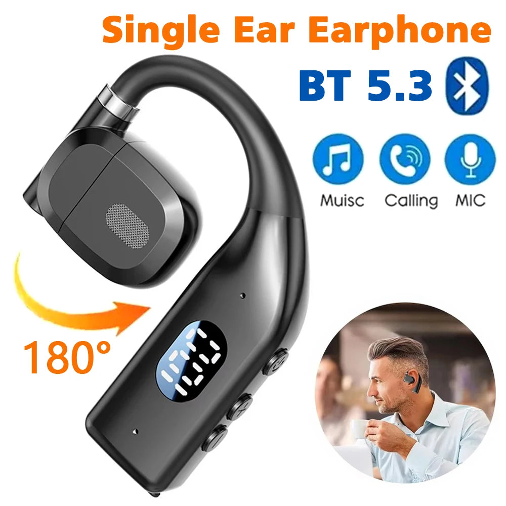 LED Single Earphones Long Standby Business Headphones Waterproof Mono Headset Outdoor Call Bluetooth5.3 Wireless Earbuds