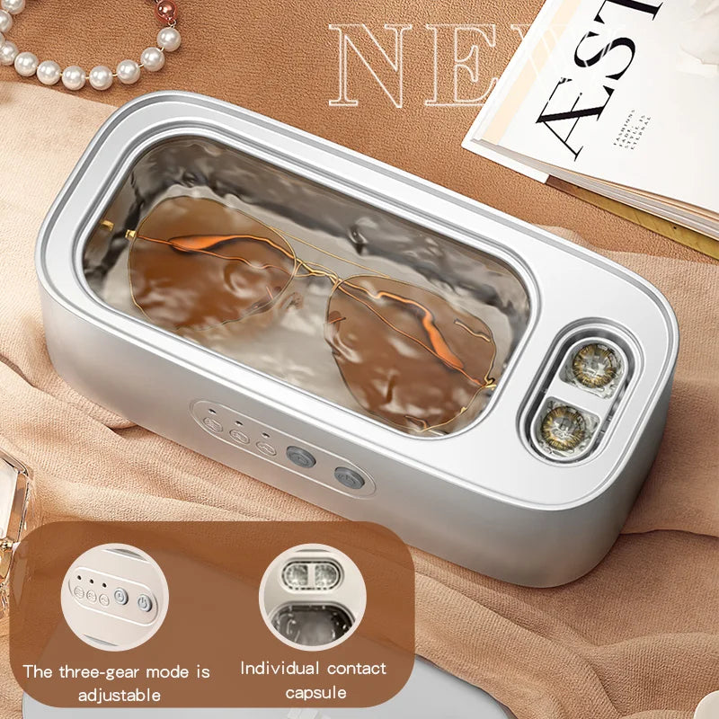 High Frequency Ultrasonic Cleaning Machine Adjustable Double Bin Vibration Full Cleaning for Jewelry Household Use