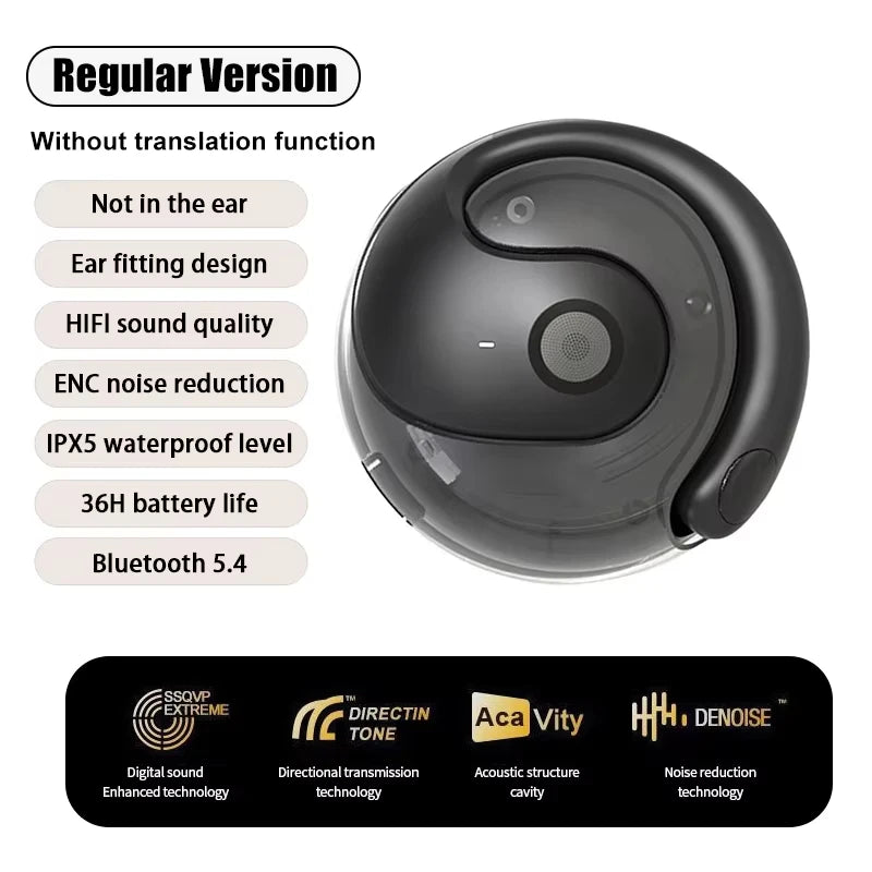 Lenovo AI Translation Headphones Real-Time Voice Translation Headphones Wireless Ear-Hook Style 144 Languages For Travel Sports