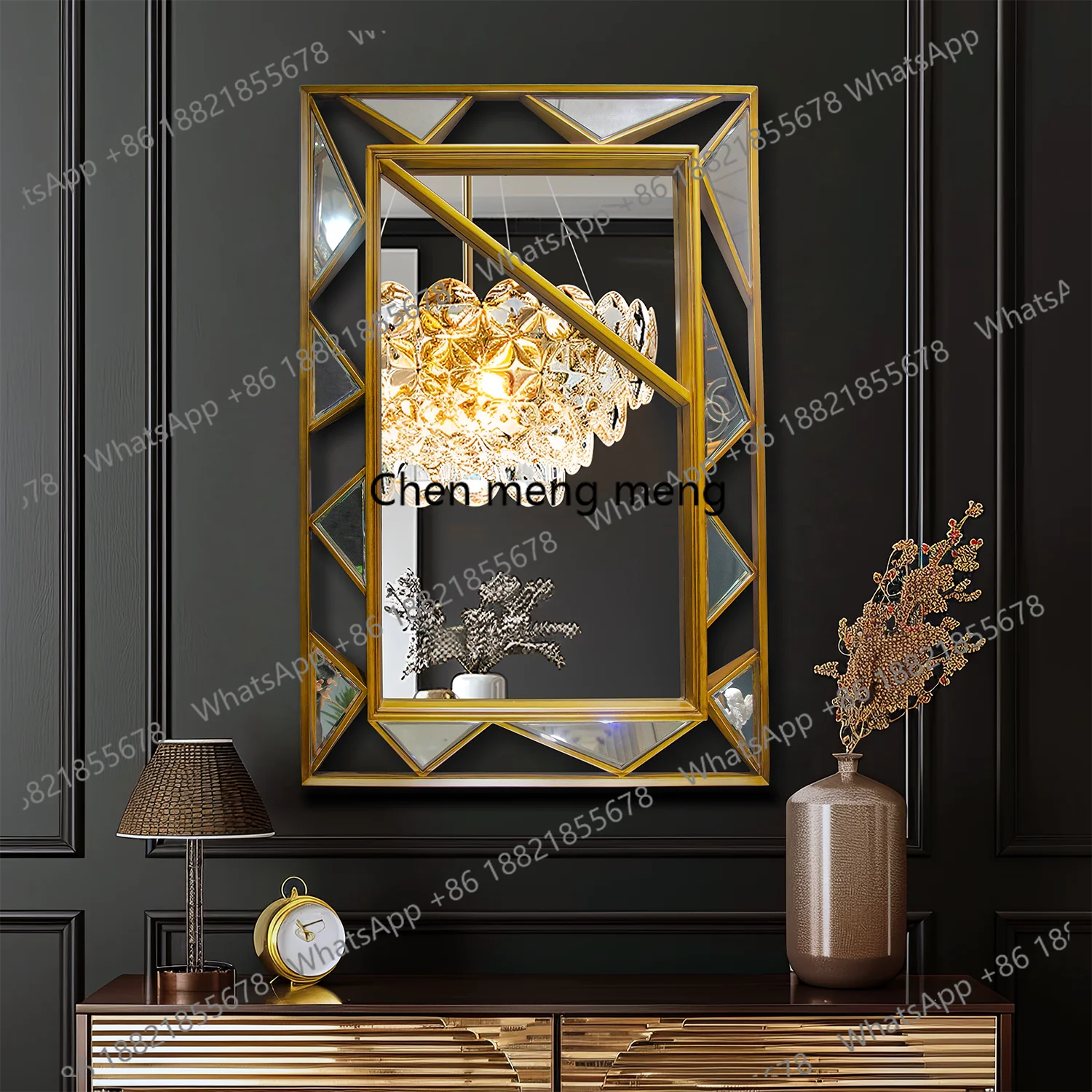 European retro art bathroom mirror luxury square living room entrance wall decorative mirror