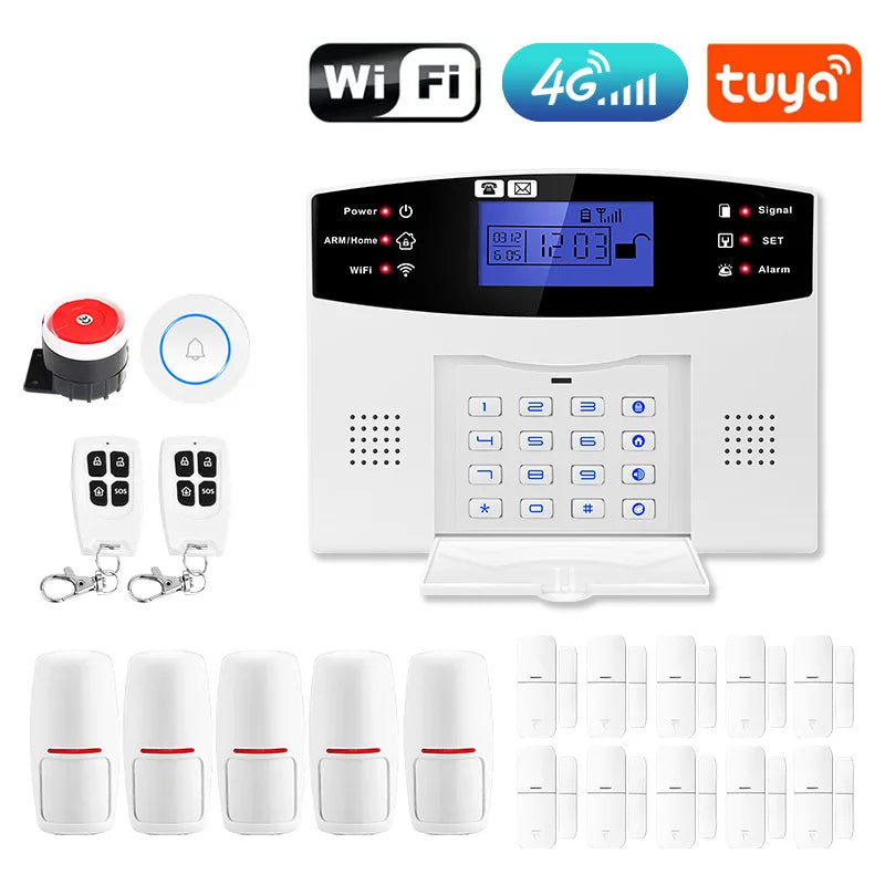DYGSM Tuya Smart 4G+Wifi Home Security Alarm System Wireless Burglar Alarm System Smart Life App Control work with Alexa