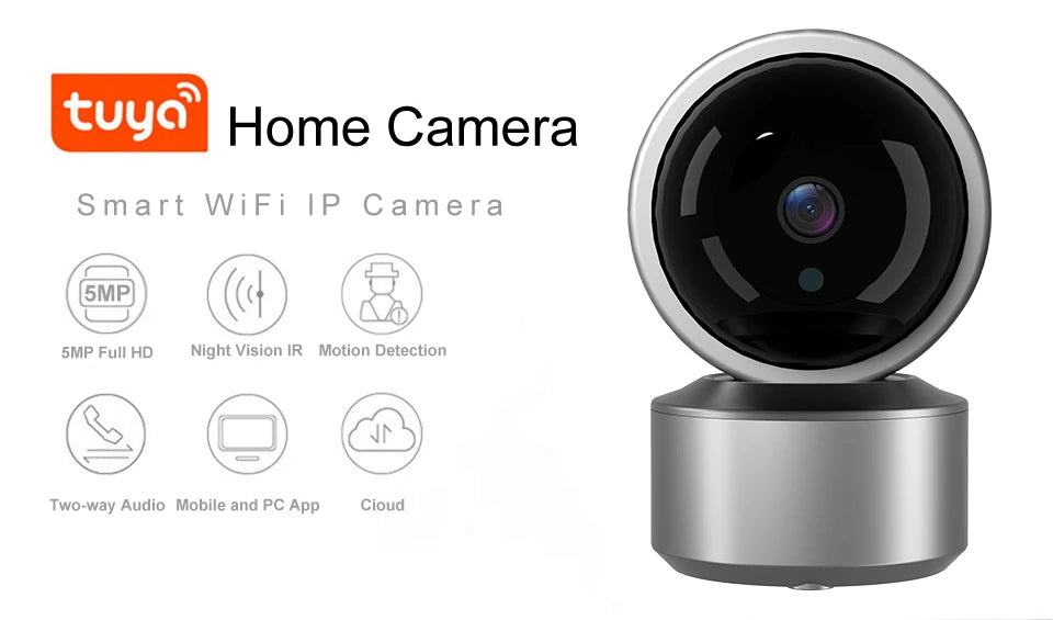 Smart Life 5MP IP WiFi Camera Surveillance Security Baby Monitor Automatic Human Tracking Cam Two Way Audio Indoor Video Camera