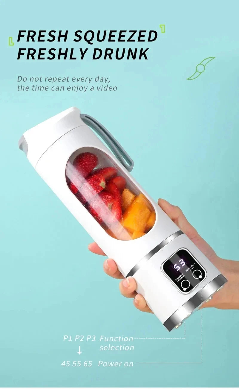 12 Blades Portable Fruit Juicer 450ml Capacity 3 Gears USB Rechargeable Blender Ice Crusher