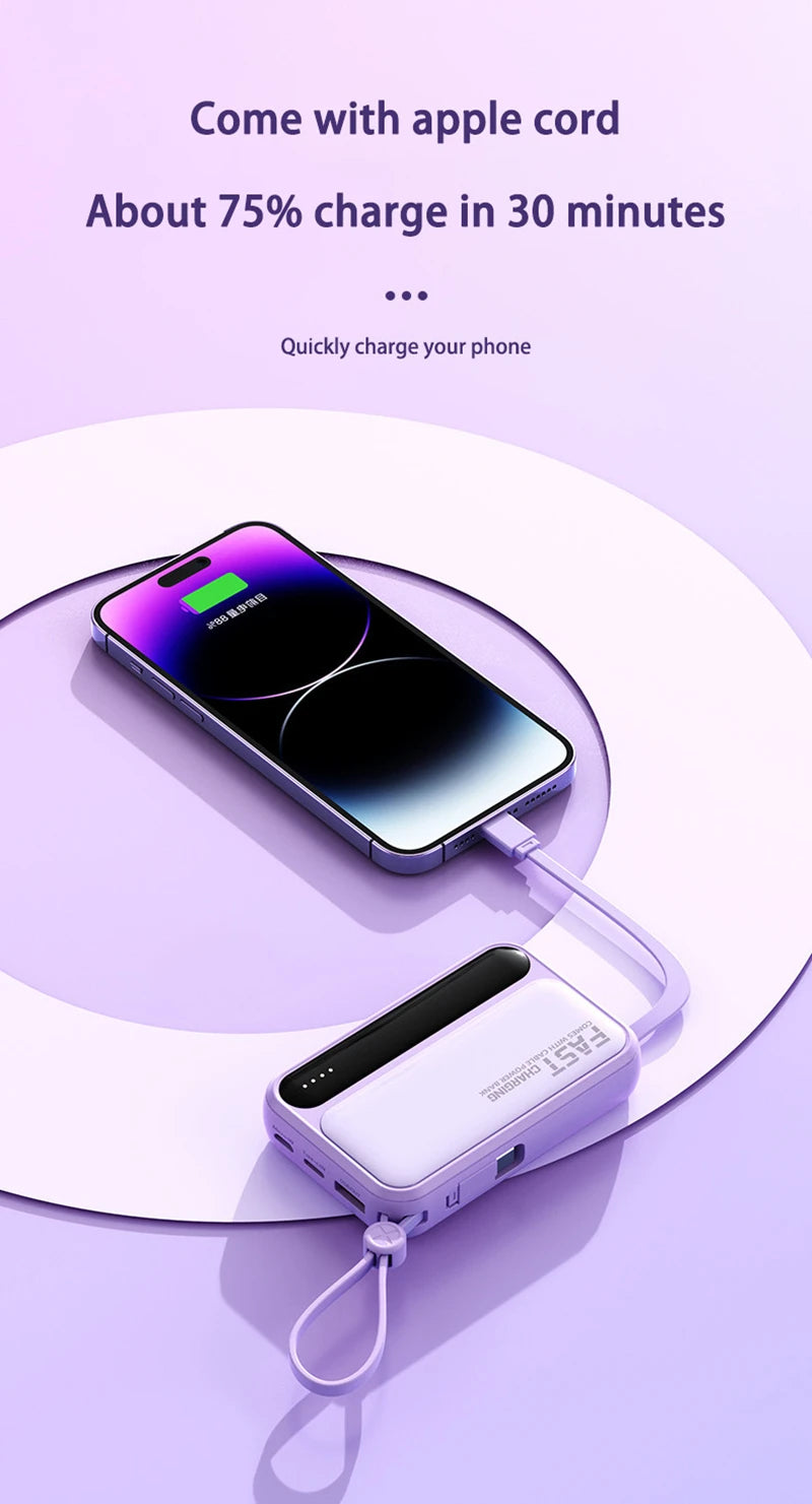 50000mAh Large Capacity Power Bank 4 In 1 Cables Intelligent Digital Display Laser Light  USB Fast Charging External Battery