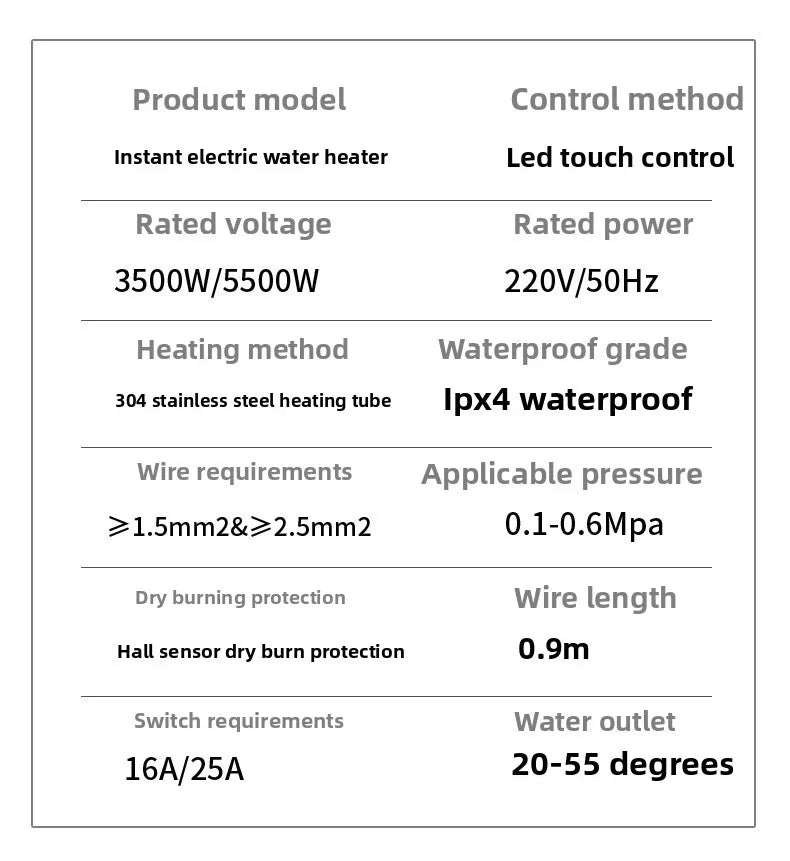 Instant Water Heater 220V 3000W-5500W Portable Electric Heaters for Bathroom Hot Water Shower and Home Kitchen Heating