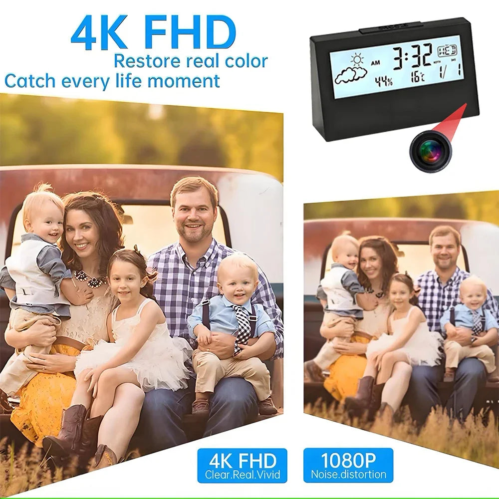 4K WiFi Clock Camera with Motion Detection | Remote Live View via App | Home & Office Smart Security Recorder