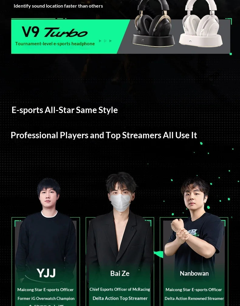 MCHOSE V9 Turbo Gaming Headset Support BT 2.4G Low Latency Wireless E-Sport Top Speed Connection with 2000mAh Magnetic Charging