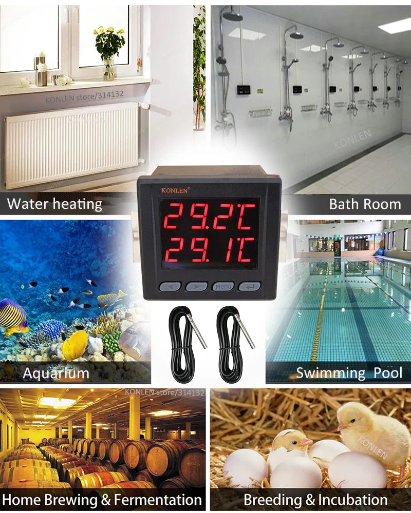 WIFI Dual Temperature Sensor Controller Tuya Thermometer Thermostat with 2 External Probe Boiler Water Heater Freezer Smartlife